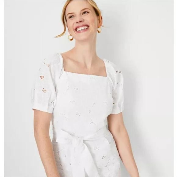 Floral Eyelet Puff Sleeve Sheath Dress - Picture 5 of 7